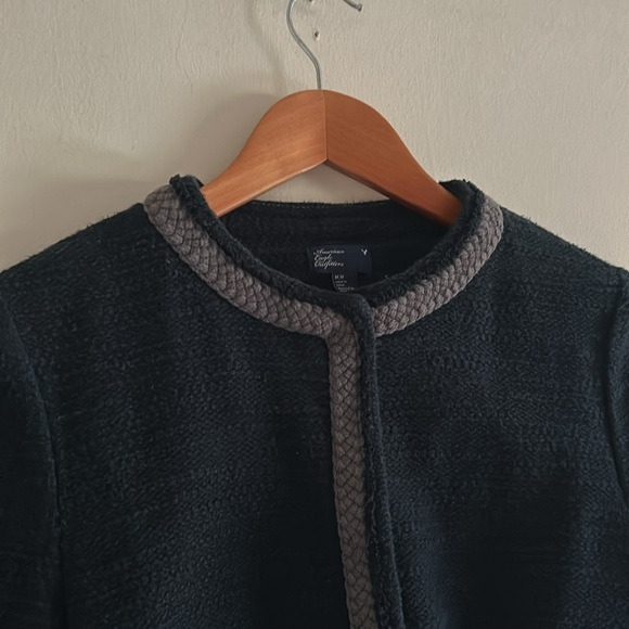 AEO Navy Thick Cotton Crew Neck Snap Front Raw Edge Cardigan Clueless Preppy - Picture 12 of 15